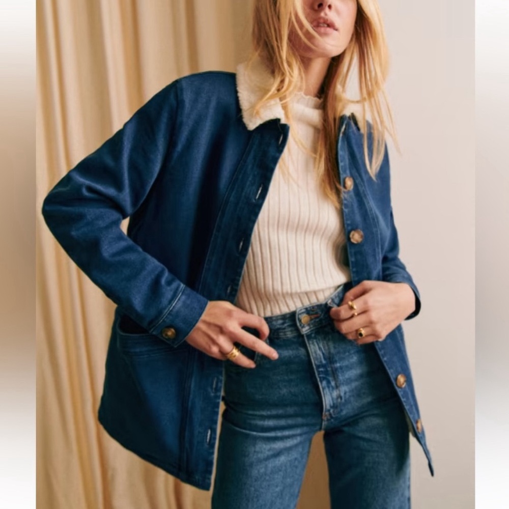 Sezane Will Jacket in Indigo Denim With Faux Sherpa Lining